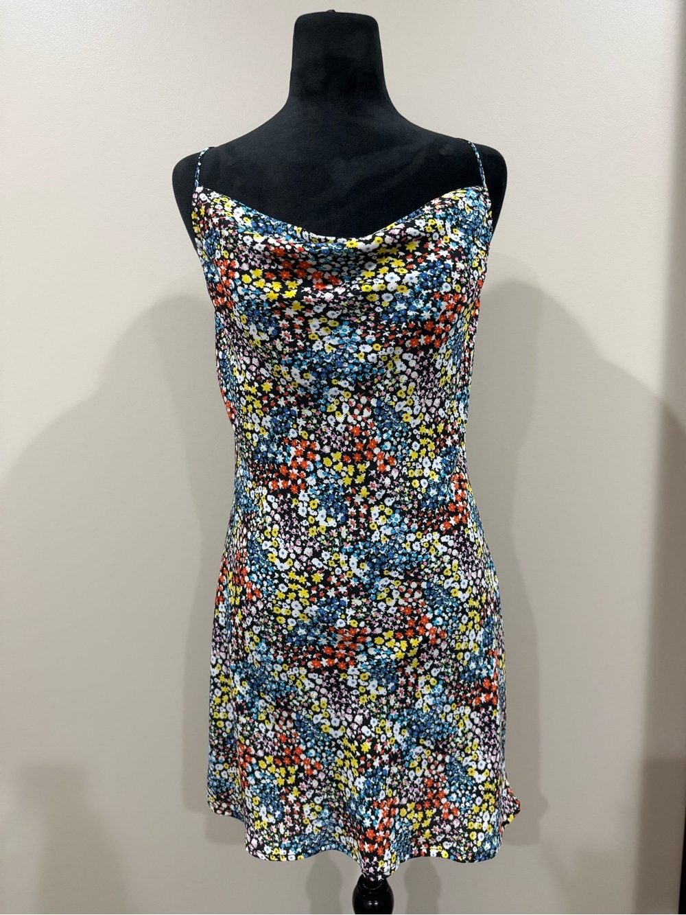 Row A Ditsy Floral Cowl Neck Mini Slip Dress